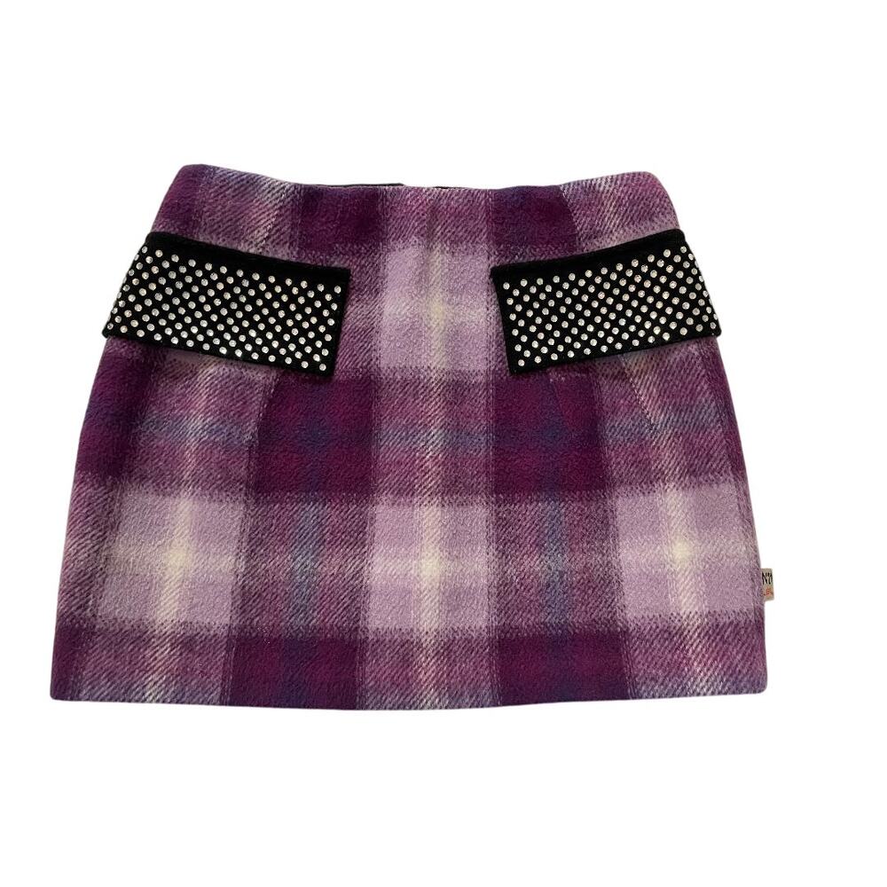 No. 21 Purple Plaid Wool Blend Skirt‎ Embellished Pockets Zipper Back Size 10